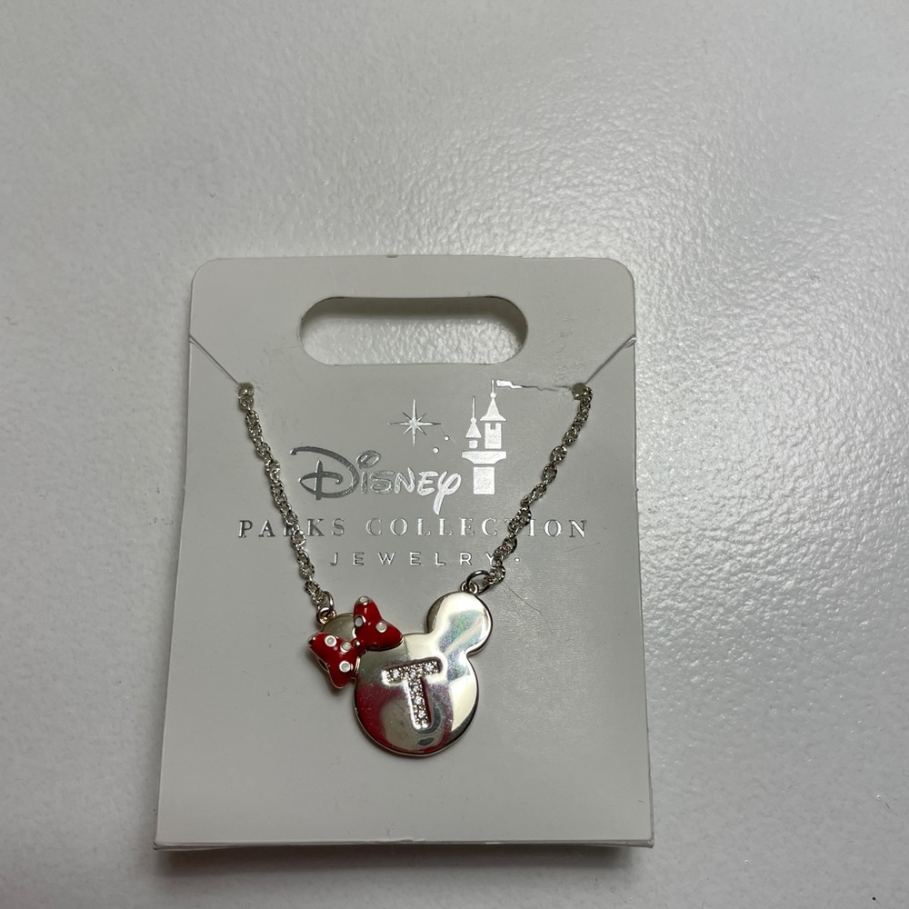 NWT Disney Parks Collection Minnie Mouse “T” Initial Necklace